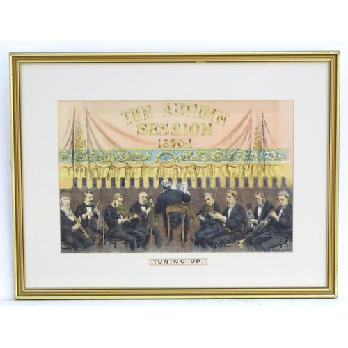 2428 - Tom Merry (1852-1902), Lithograph, Tuning Up, An orchestra tuning their instruments in a theatre, th... 