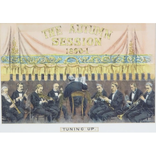 2428 - Tom Merry (1852-1902), Lithograph, Tuning Up, An orchestra tuning their instruments in a theatre, th... 