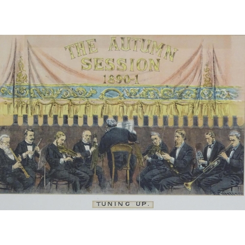 2428 - Tom Merry (1852-1902), Lithograph, Tuning Up, An orchestra tuning their instruments in a theatre, th... 