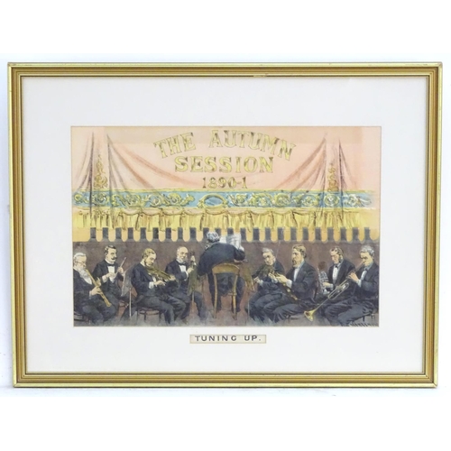 2428 - Tom Merry (1852-1902), Lithograph, Tuning Up, An orchestra tuning their instruments in a theatre, th... 