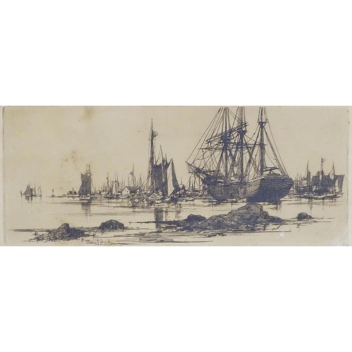 2435 - Stephen Parrish (1846-1938), Marine School, Etching, In Port, Depicting a harbour scene with ships a... 