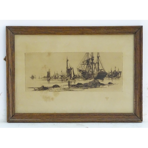 2435 - Stephen Parrish (1846-1938), Marine School, Etching, In Port, Depicting a harbour scene with ships a... 