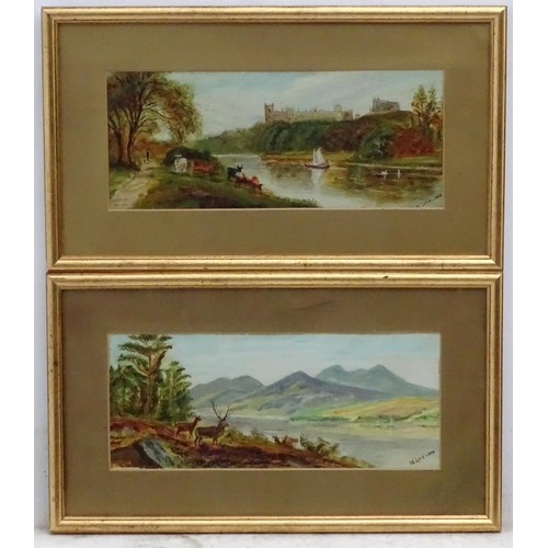 2439 - W. Love, Early 20th century, Scottish School, Oil on card, a pair, Deer in a highland landscape & ca... 