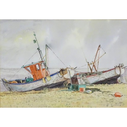 2441 - Dorothy Graham, 20th century, Watercolour, Fishing boats on a shingle beach, Aldeburgh, Suffolk. Sig... 