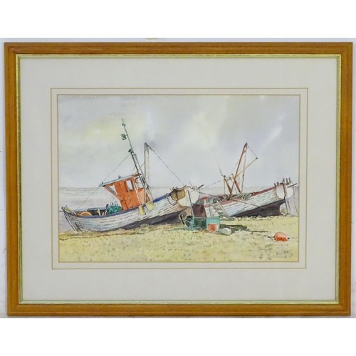 2441 - Dorothy Graham, 20th century, Watercolour, Fishing boats on a shingle beach, Aldeburgh, Suffolk. Sig... 