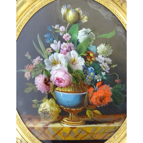 2481 - Indistinctly signed Gaillaunt?, Reverse glass over painted print, A still life of flowers in a vase ... 