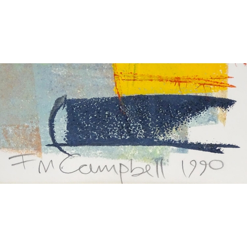 2500 - Frances Campbell, 20th century, Mixed media print, Abstract composition. Signed F. M. Campbell and d... 