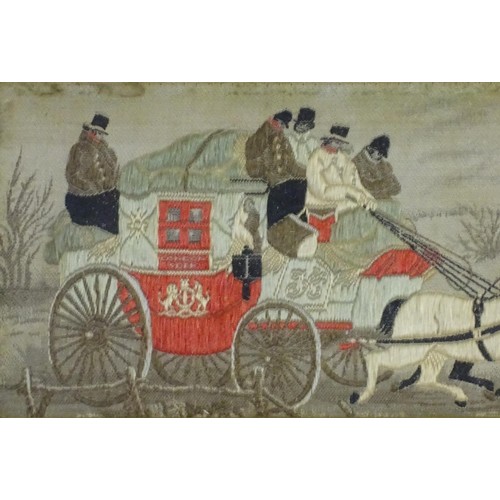 2505 - A silk Stevengraph, The Good Old Days, A coaching scene depicting the horse drawn London to York mai... 