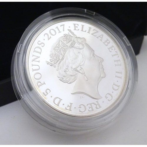 1002 - Coin: A Royal Mint 2017 limited edition sterling silver five pounds piedfort proof coin, commemorati... 