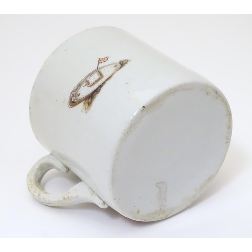 1015 - Militaria: an early 20thC ceramic mug with First World War / WWI / World War 1 commemorative decorat... 