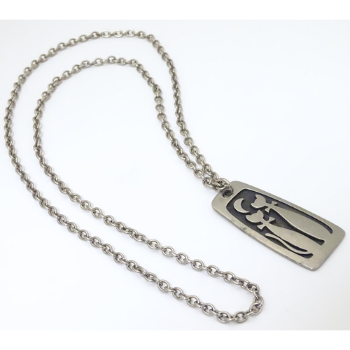 929 - A Scandinavian vintage retro necklace with pewter pendant with cat decoration, maker Tennesmed, Swed... 