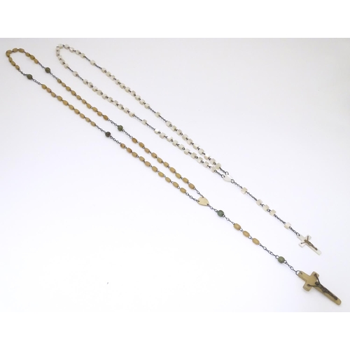 947 - Vintage mother of pearl rosary beads, together with another (2)