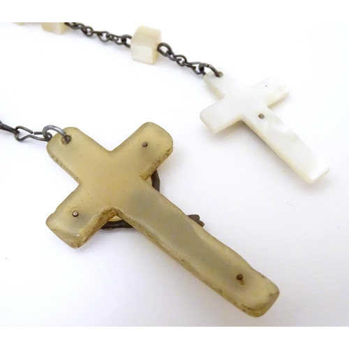 947 - Vintage mother of pearl rosary beads, together with another (2)