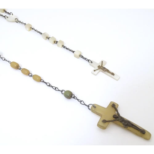 947 - Vintage mother of pearl rosary beads, together with another (2)