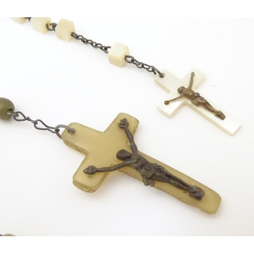 947 - Vintage mother of pearl rosary beads, together with another (2)