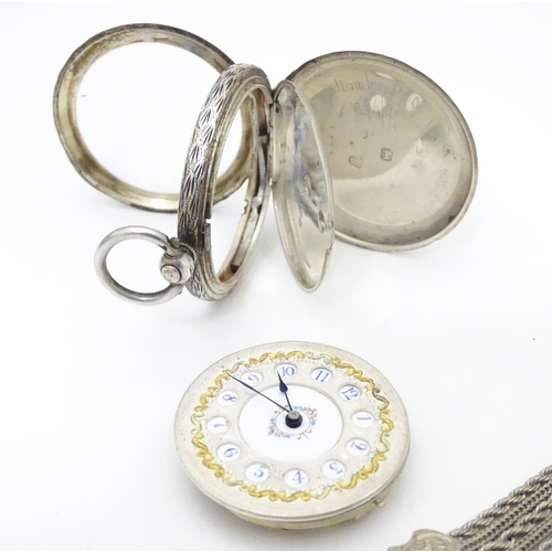 953 - A Victorian silver pocket watch with enamel dial with gilt and blue detail, hallmarked Birmingham 18... 