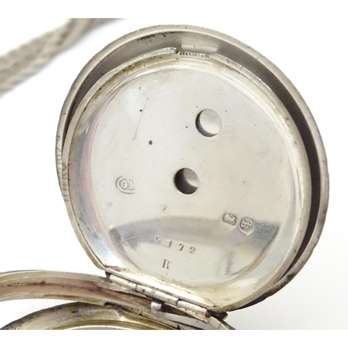 953 - A Victorian silver pocket watch with enamel dial with gilt and blue detail, hallmarked Birmingham 18... 