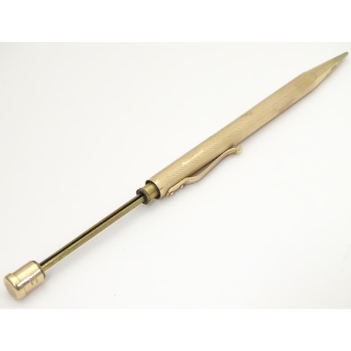 958 - A 9ct gold  Yard - O - Led pencil with engine turned decoration. marked Patent 422767 and hallmarked... 