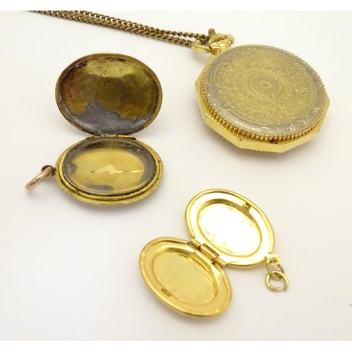 958A - A 20thC Buler  fob / pocket watch with chain and two gilt metal lockets (4)