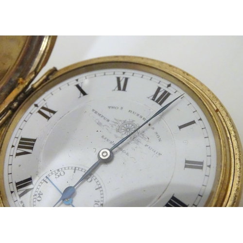 959 - A hunter pocket watch by Thos. Russell & Son of Liverpool, in an Elgin gilt metal case titled the 'R... 