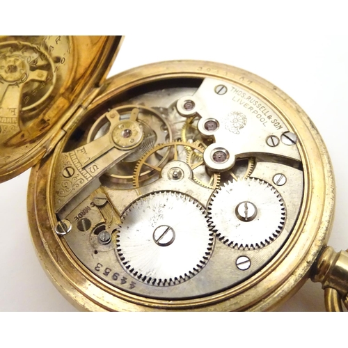 959 - A hunter pocket watch by Thos. Russell & Son of Liverpool, in an Elgin gilt metal case titled the 'R... 