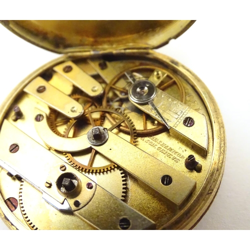 963 - A 19thC pocket fob watch, the movement signed James Hammon & Son , Geneva and with serial number 612... 