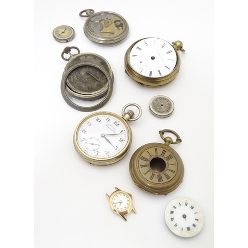 966 - A collection of fob pocket watches and movements, including a gold plated example by Camerer Cuss & ... 