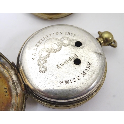 966 - A collection of fob pocket watches and movements, including a gold plated example by Camerer Cuss & ... 