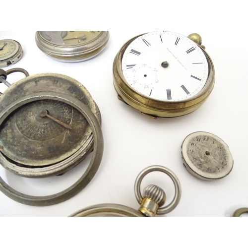 966 - A collection of fob pocket watches and movements, including a gold plated example by Camerer Cuss & ... 