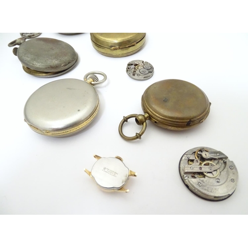 966 - A collection of fob pocket watches and movements, including a gold plated example by Camerer Cuss & ... 