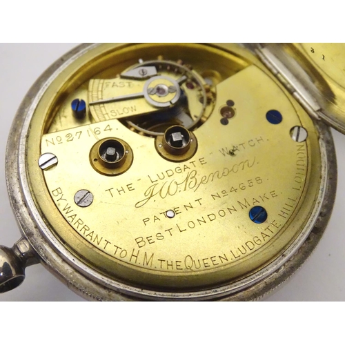 967 - A Victorian pocket watch by J. W. Benson, hallmarked London 1885, the movement signed No. 27164 - By... 