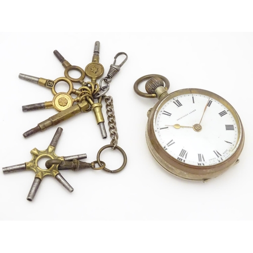 969 - A 19thC pocket fob watch , the 1 5/8