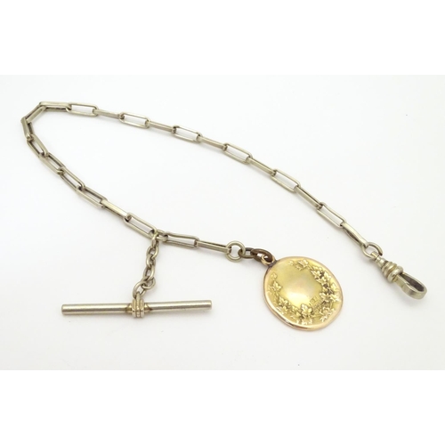 970 - A silver plate Albert watch chain with a 10K gold fob, engraved Wesley College Poetry Contest 1911 -... 