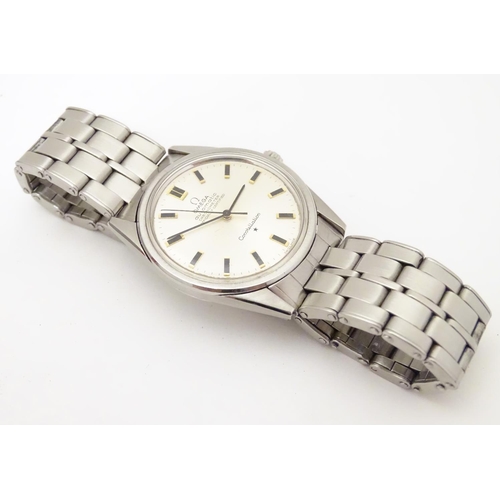 973 - A mid 20thC Omega Constellation automatic chronometer wrist watch, with stainless steel Omega strap,... 