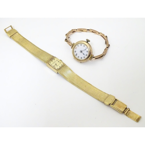 978A - A ladies 9ct gold wrist watch with enamel dial, the case stamped D&R 20152, dial approx. 3/4