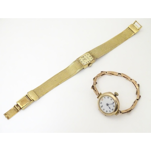 978A - A ladies 9ct gold wrist watch with enamel dial, the case stamped D&R 20152, dial approx. 3/4