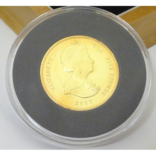 991 - Coin: A Tristan de Cunha 2007 sterling silver gold plated piedfort five pounds proof coin commemorat... 