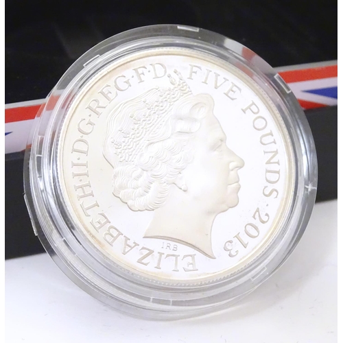 994 - Coin: A Royal Mint 2013 limited edition sterling silver five pounds piedfort proof coin, commemorati... 