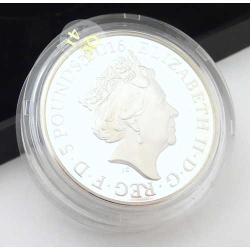 998 - Coin: A Royal Mint 2016 limited edition sterling silver five pounds piedfort proof coin, commemorati... 