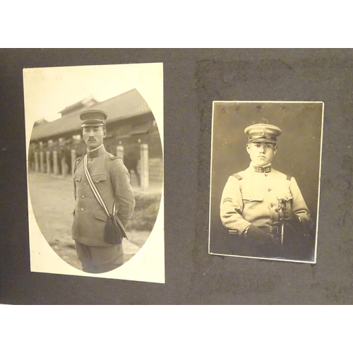 1042 - Militaria: an early 20thC photograph album of a Cavalry soldier of the Imperial Japanese Army, conta... 