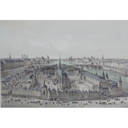 2426 - Two 19th century Paris engravings, comprising Paris en 1650, Le Palais de Justice et la Seine d'apre... 