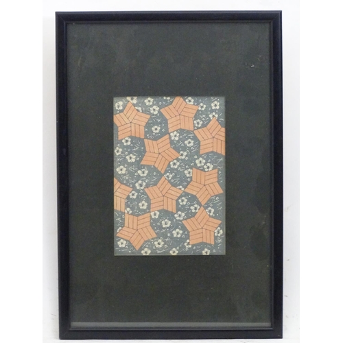 2465 - Oriental School, 20th century, Colour block print, A repeating flower and stylised star fabric patte... 