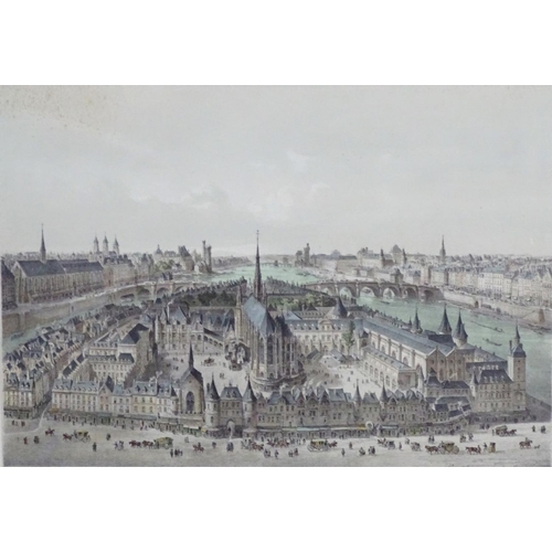 2426 - Two 19th century Paris engravings, comprising Paris en 1650, Le Palais de Justice et la Seine d'apre... 