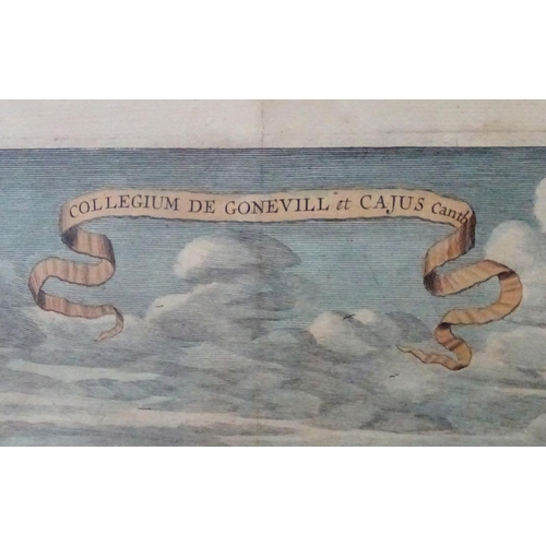 2427 - Two engravings comprising a hand coloured birds eye view of Gonville and Caius College, Cambridge by... 