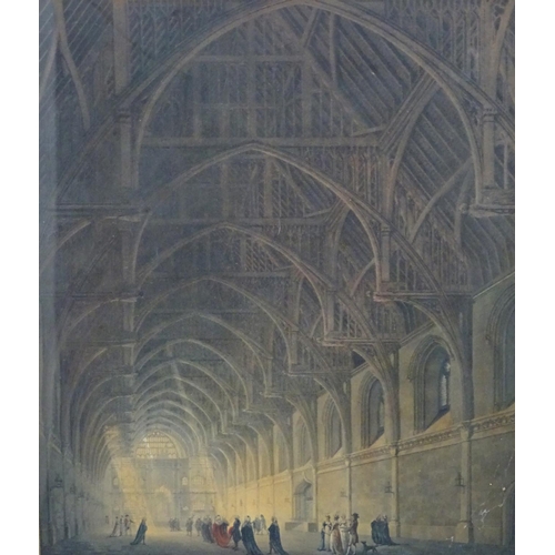 2445 - Two 19th century engravings comprising Internal View of Westminster Hall, London, after George Hawki... 