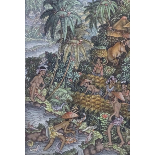 2466 - Balinese School, 20th century, Watercolour and gouache, A forest landscape with a river, figures har... 