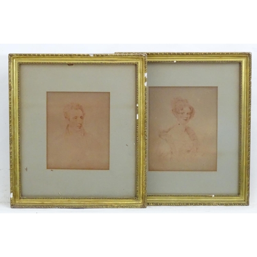 2471 - 19th century, English School, Sanguine prints, Two portraits, A lady and a gentleman. Approx. 9