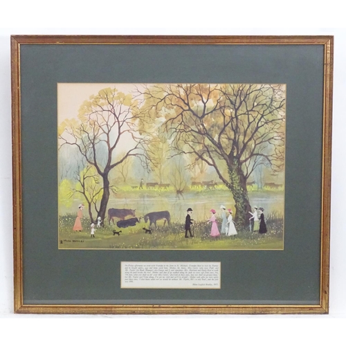 2474 - Helen Layfield Bradley (1900-1979), Lancashire School, Chromolithograph, Friday Walk by the River, A... 