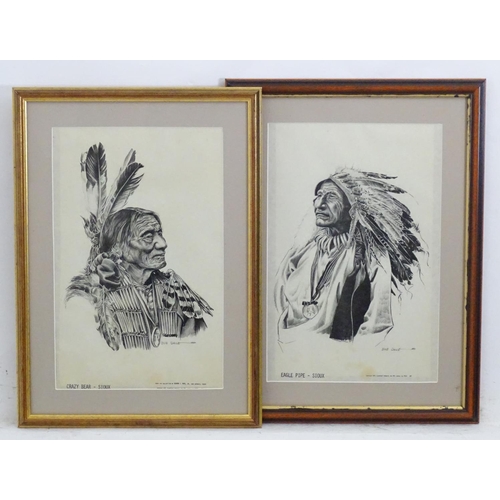 2475 - After Bob Dale (1927-2015), Western Art prints, A pair of sketch portraits of Sioux warriors, Eagle ... 