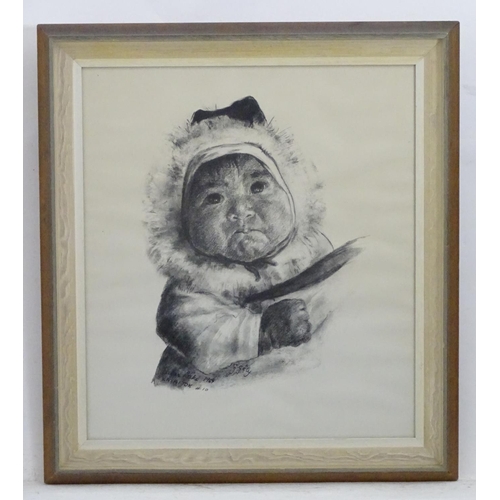 2476 - After Gabriel Joseph Gely (b 1924), Canadian School, Print, A charcoal sketch portrait of an Inuit b... 